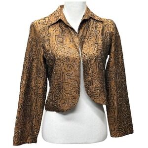 Chico's Mariah‎ Silk Embroidered Beaded Crop Open Front Jacket Blazer US Size 4